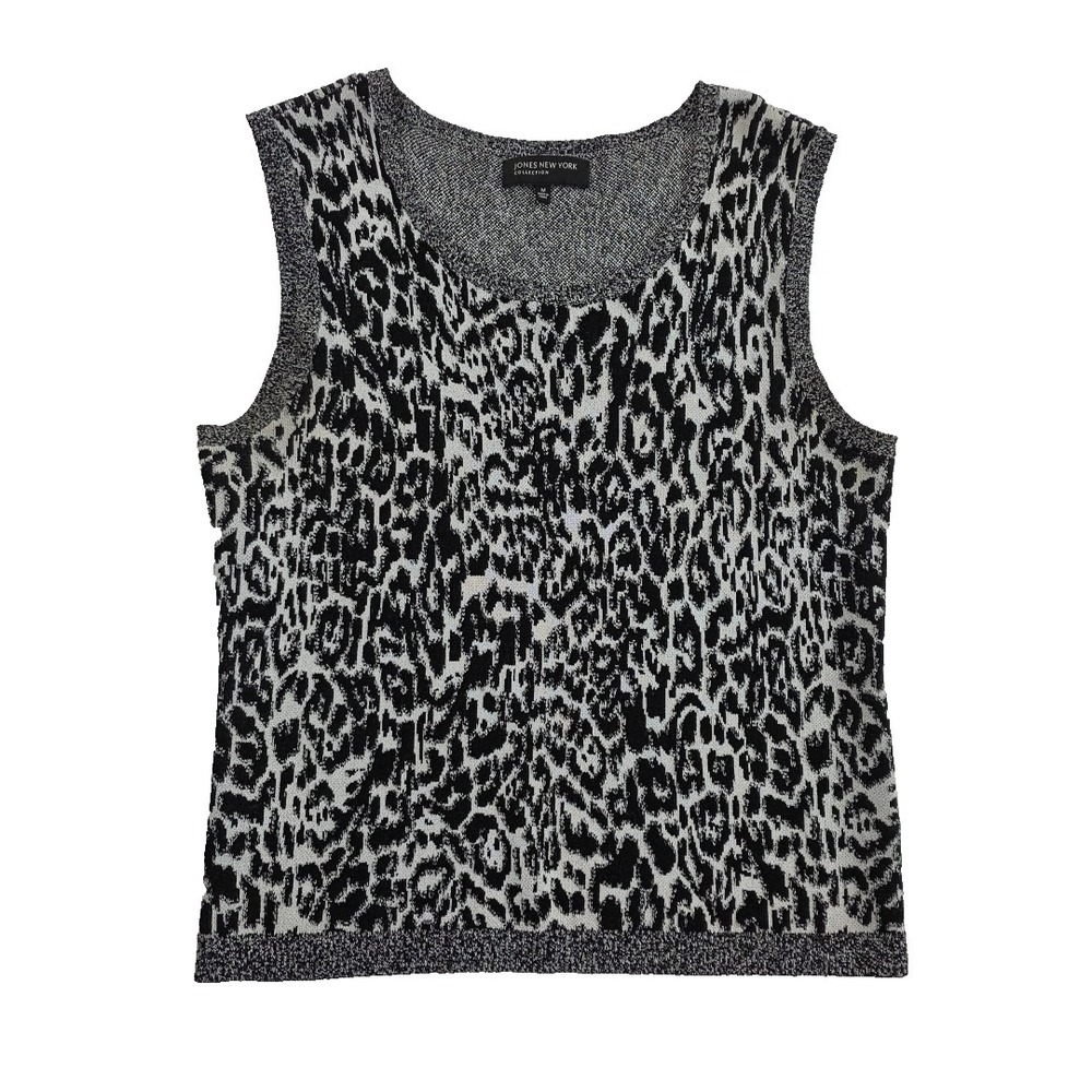 Jones‎ New York Bodycon Top Womens Medium Black Animal Print Stretch MSRP $70
